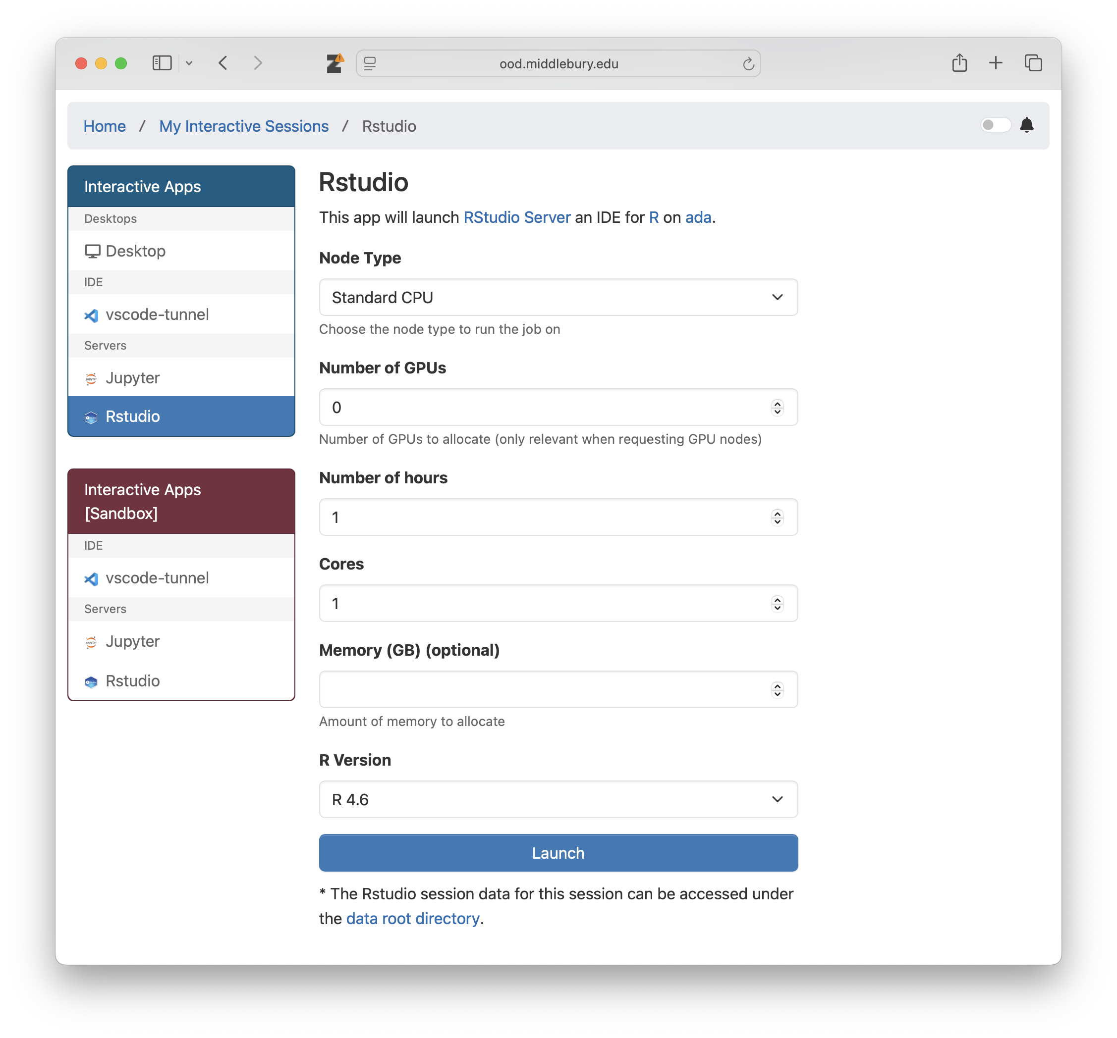 OOD application launch form